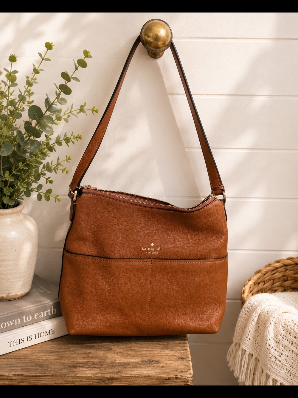 Kate Spade Bailey Warm Ginger Textured Leather Shoulder Bag Cognac Brown Purse